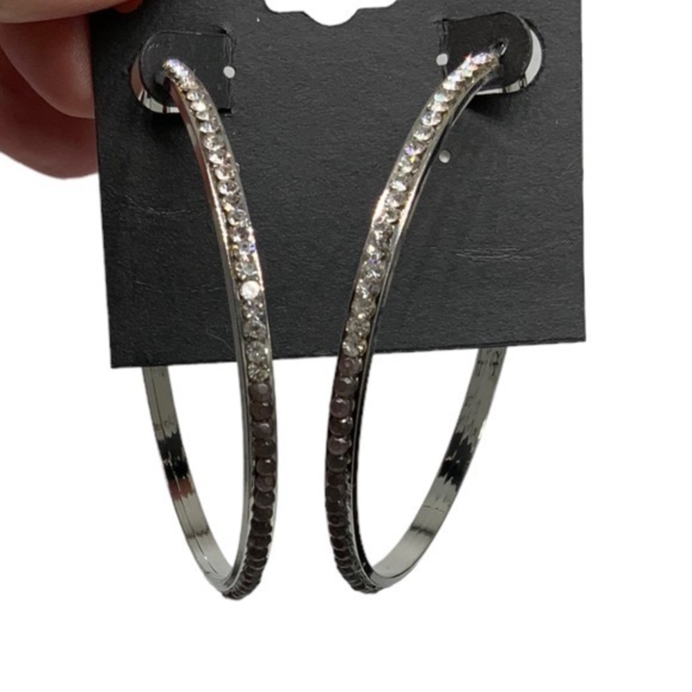 G by Gennaro white‎ and black bling 2” hoops NWT